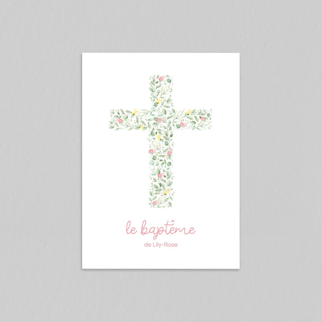 Faire-part Baptême Champêtre | Faire-part Baptême Fille^Planet cards Croix Champêtre