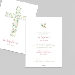 Faire-part Baptême Champêtre | Faire-part Baptême Fille^Planet cards Croix Champêtre