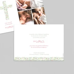 Carte Remerciement Baptême Fille^Planet cards Croix Champêtre