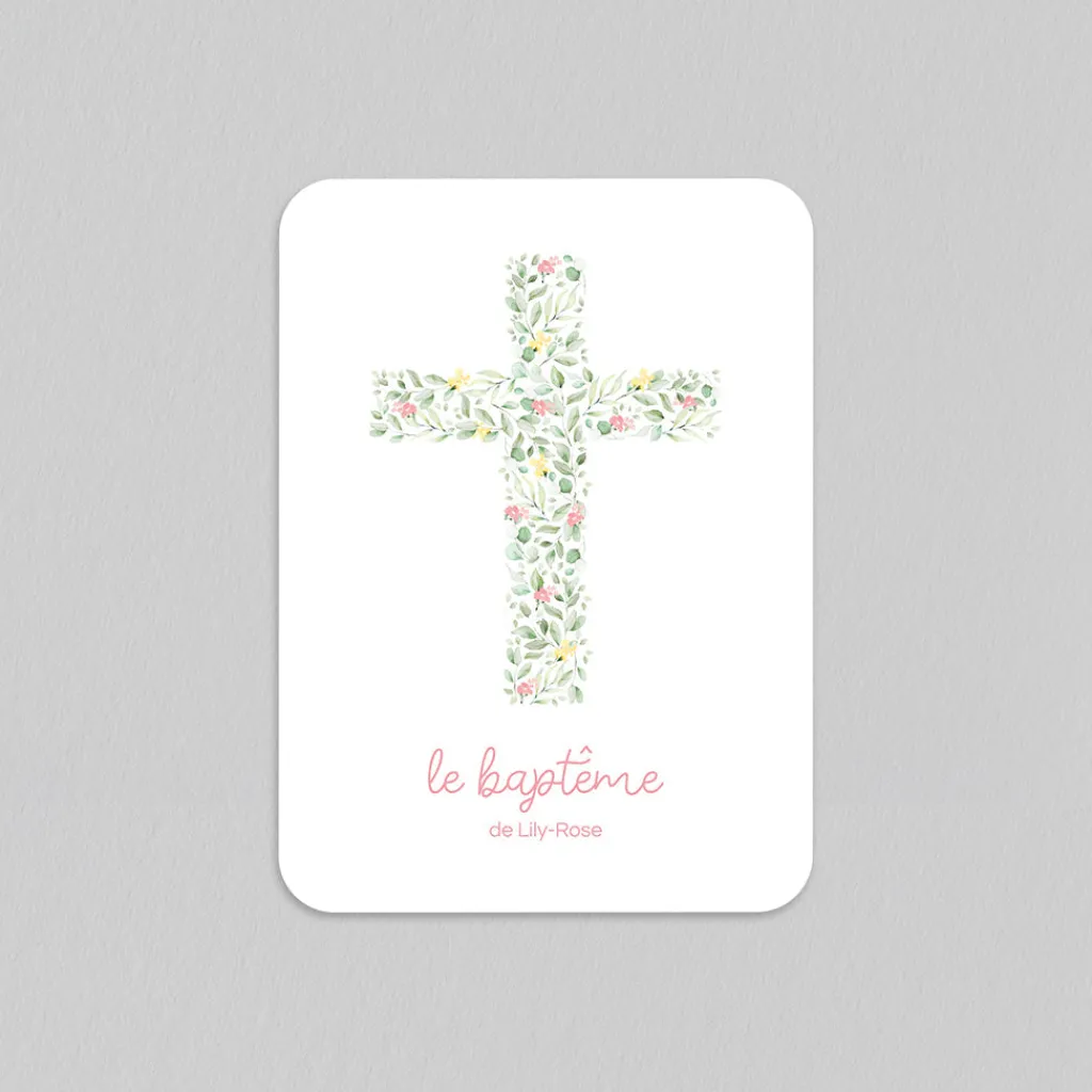 Faire-part Baptême Champêtre | Faire-part Baptême Fille^Planet cards Croix Champêtre