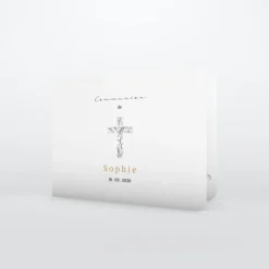 Faire-part Communion^Planet cards Croix en feuilles