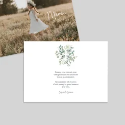 Carte Remerciement Communion^Planet cards Croix et Bouquet d'Eucalyptus