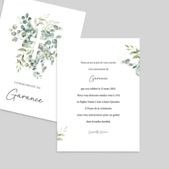 Faire-part Communion^Planet cards Croix et Bouquet d'Eucalyptus