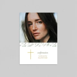 Faire-part Confirmation^Planet cards Croix et Verdure