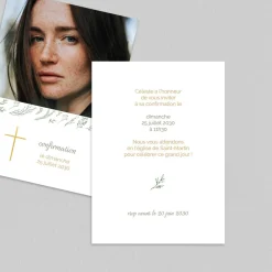Faire-part Confirmation^Planet cards Croix et Verdure
