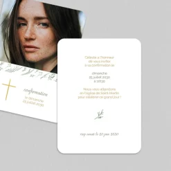 Faire-part Confirmation^Planet cards Croix et Verdure