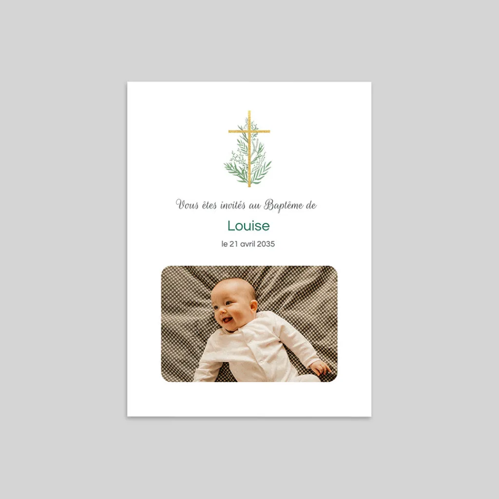 Faire-part Baptême Champêtre | Gamme Complète^Planet cards Croix et Végétal