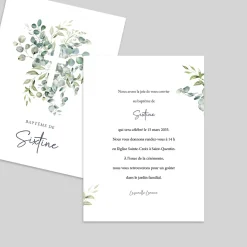 Faire-part Baptême Champêtre | Faire-part Baptême Fille^Planet cards Croix Eucalyptus