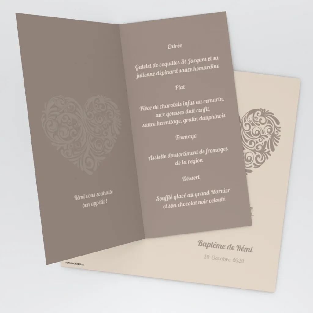 Menu Baptême^Planet cards Cœur Original