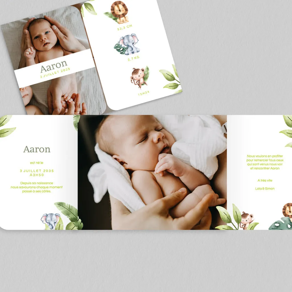 Faire-part Naissance Animaux | Faire-part Naissance Garçon^Planet cards Dans la Jungle