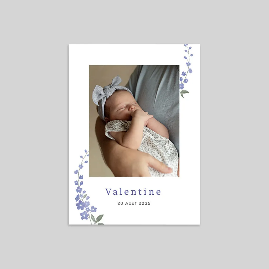 Faire-part Naissance Fille^Planet cards Delphimium Délicat