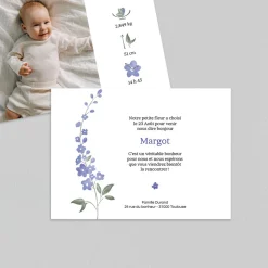 Faire-part Naissance Fille^Planet cards Delphimium Et Pictos