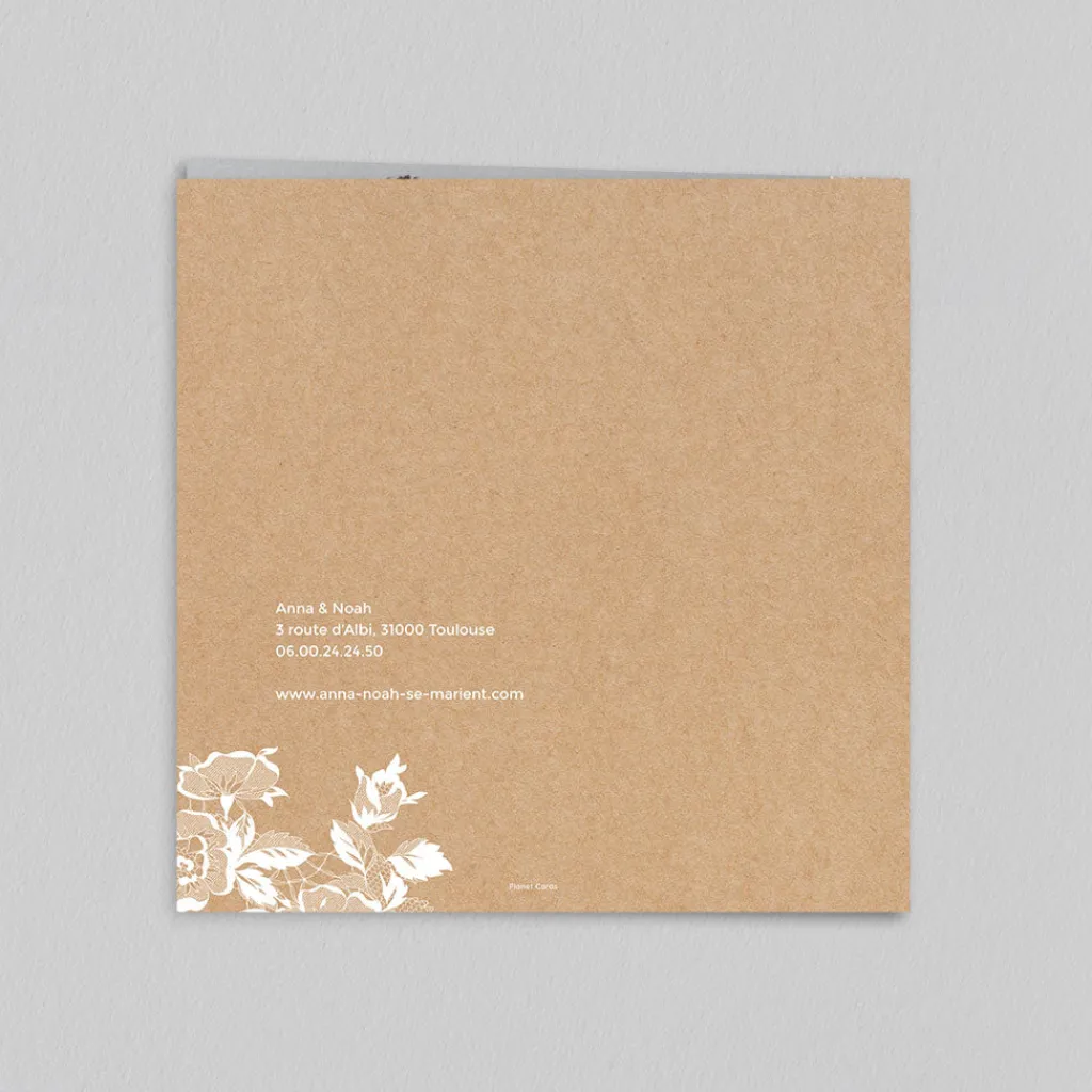Faire-part Mariage Champêtre^Planet cards Dentelle et roses blanches