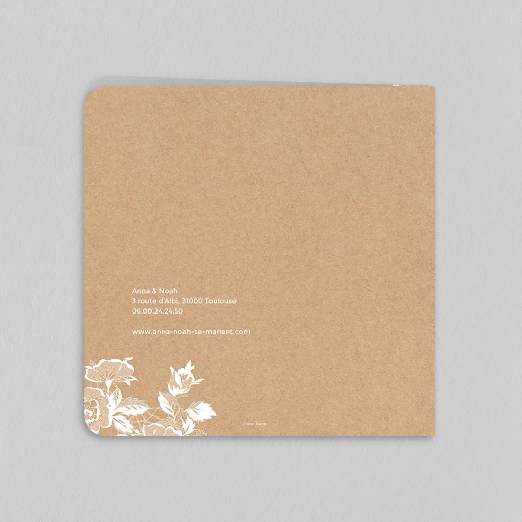 Faire-part Mariage Champêtre^Planet cards Dentelle et roses blanches