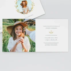 Faire-part Communion^Planet cards Douce Couronne Dorée