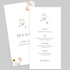 Menu Baptême^Planet cards Doux Papillon
