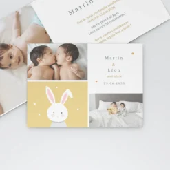 Faire-part Naissance Animaux | Faire-part Naissance Jumeaux^Planet cards Doux petit Lapin Jumeaux