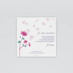 Carte Remerciement Baptême Fille^Planet cards Envolée de pétales