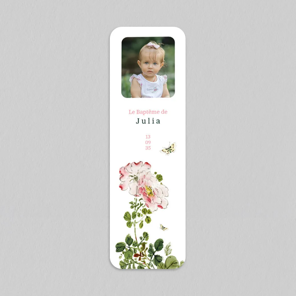 Faire-part Baptême Civil | Faire-part Baptême Original^Planet cards Estampe Papillons et Pivoine