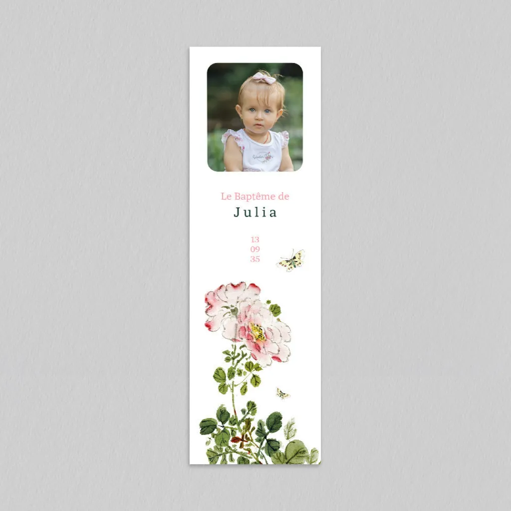 Faire-part Baptême Civil | Faire-part Baptême Original^Planet cards Estampe Papillons et Pivoine