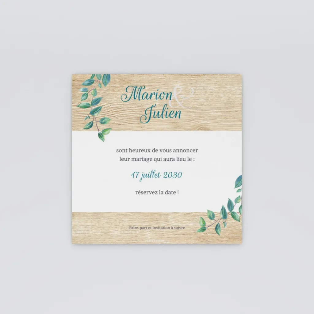 Save The Date^Planet cards Eucalyptus Et Bois