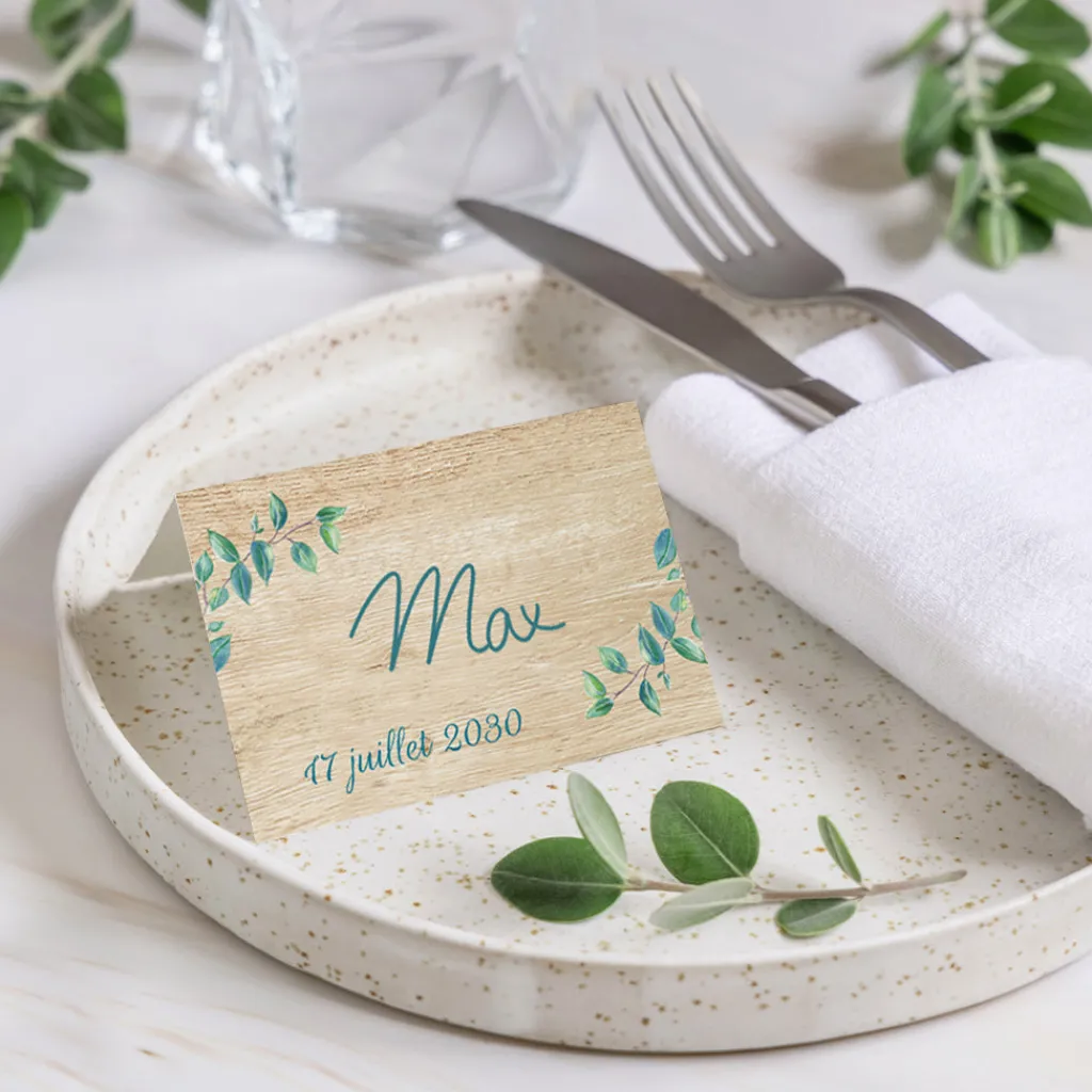 Marque-place Mariage^Planet cards Eucalyptus Et Bois