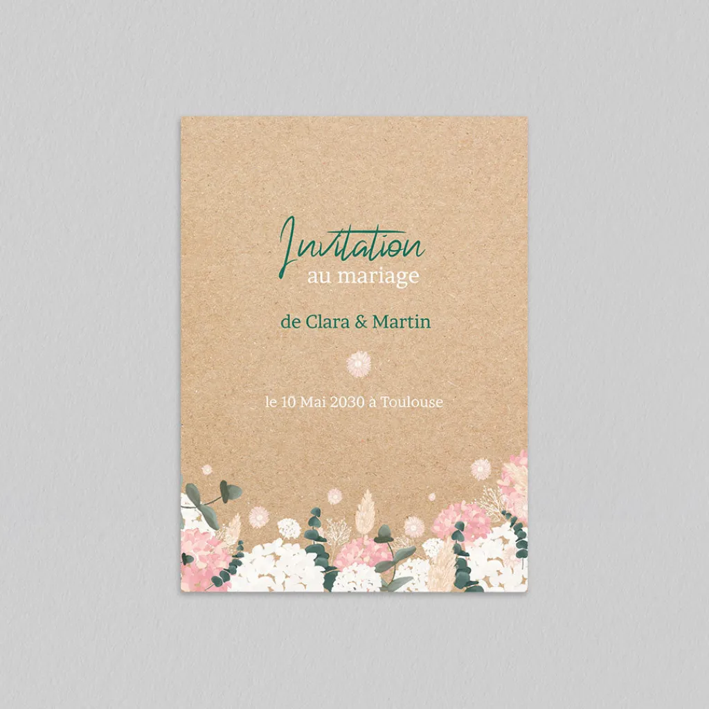 Carte D'invitation Mariage^Planet cards Eucalyptus et Hortensia