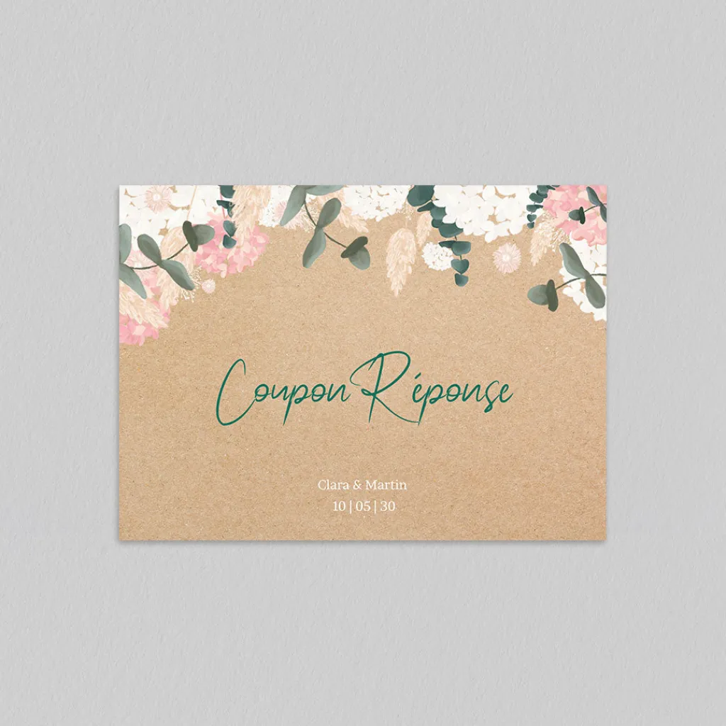 Coupon-réponse Mariage^Planet cards Eucalyptus et Hortensia