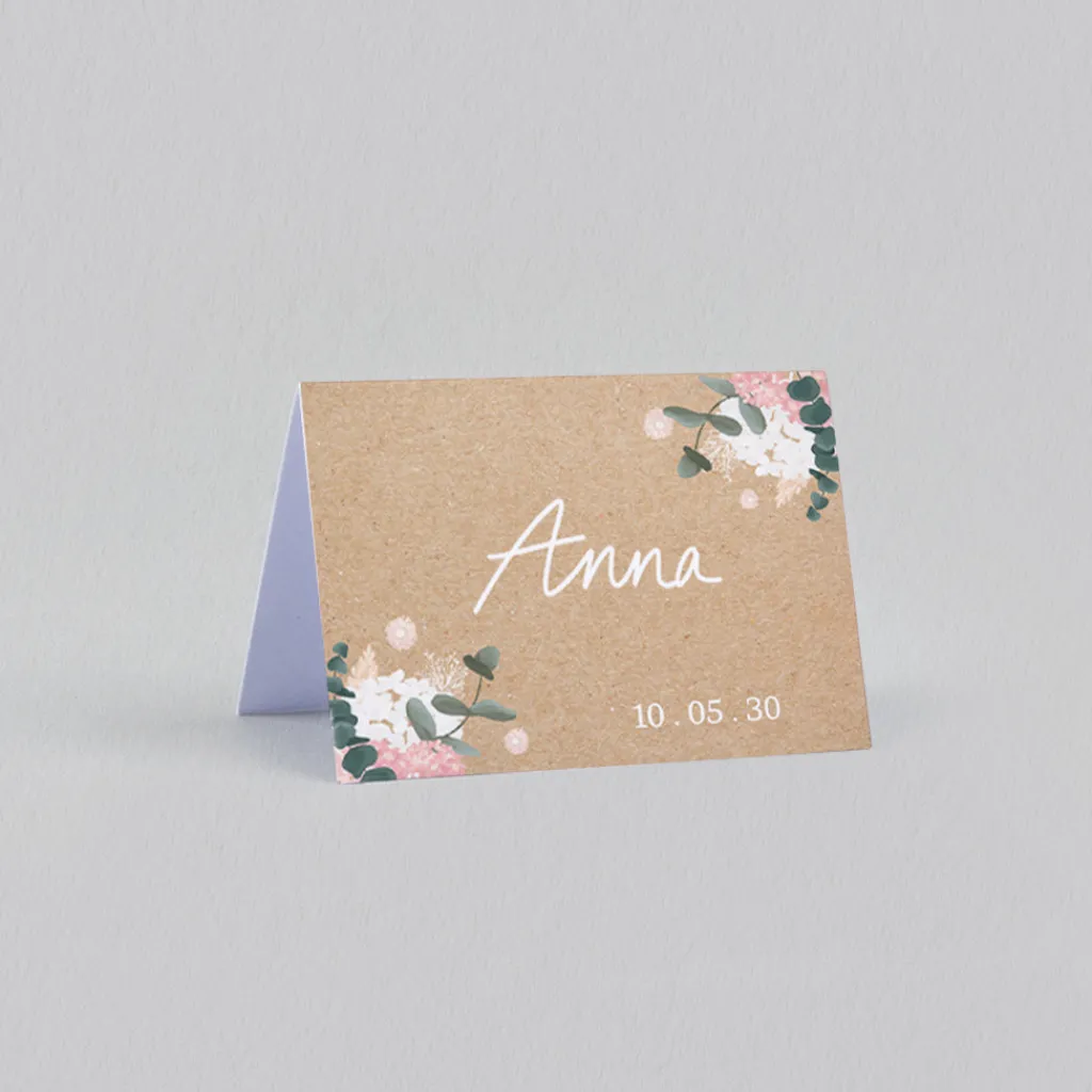 Marque-place Mariage^Planet cards Eucalyptus et Hortensia