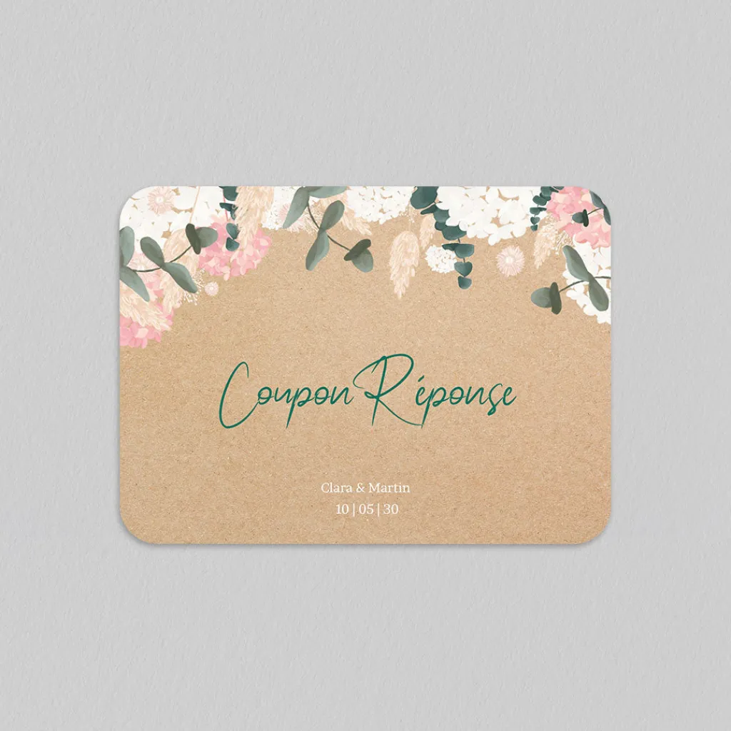 Coupon-réponse Mariage^Planet cards Eucalyptus et Hortensia