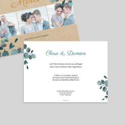 Carte Remerciement Mariage Champêtre^Planet cards Eucalyptus Kraft