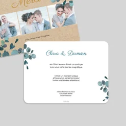 Carte Remerciement Mariage Champêtre^Planet cards Eucalyptus Kraft