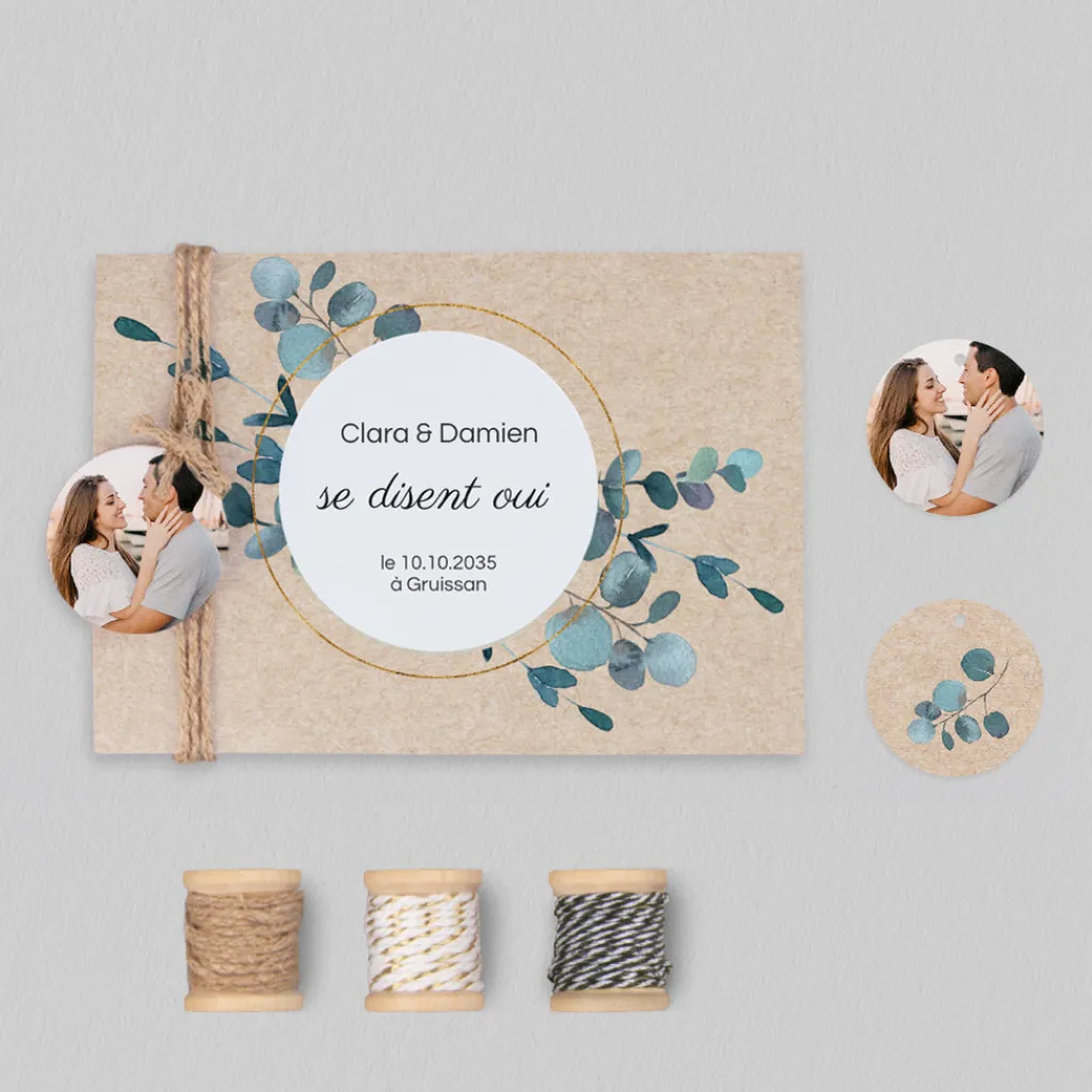 Faire-part Mariage Champêtre | Gamme Complète^Planet cards Eucalyptus Kraft