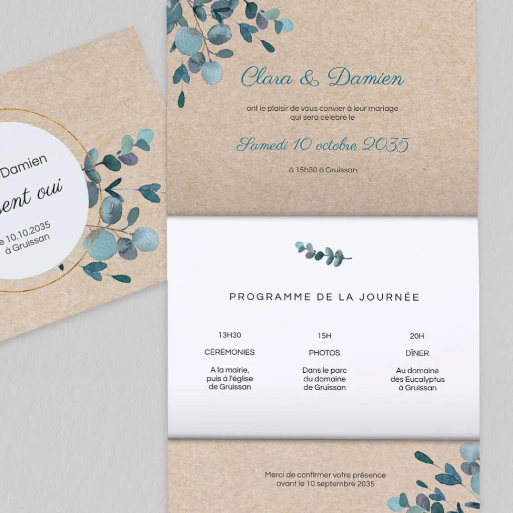 Faire-part Mariage Champêtre | Gamme Complète^Planet cards Eucalyptus Kraft