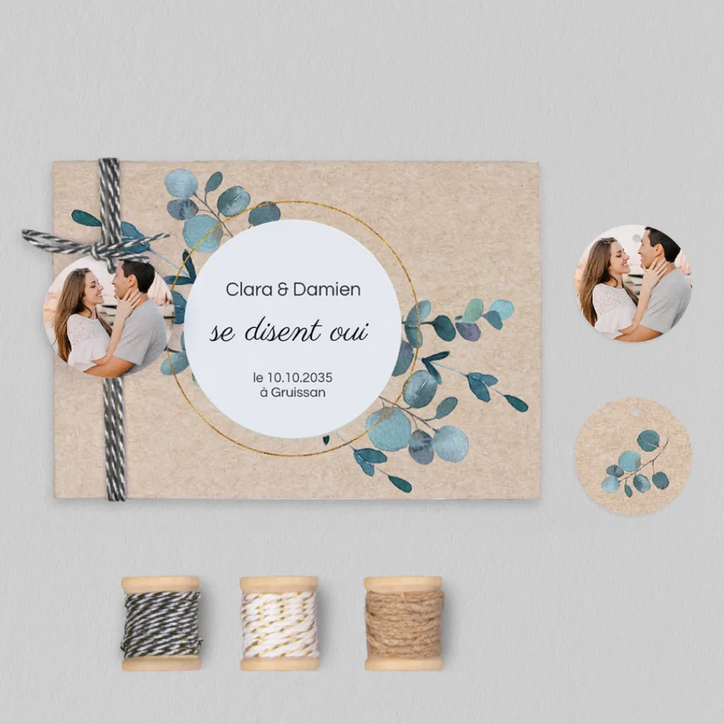 Faire-part Mariage Champêtre | Gamme Complète^Planet cards Eucalyptus Kraft