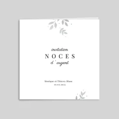 Carte Invitation Noces D'argent | Carte Invitation Noces D'argent^Planet cards Feuillage Argenté