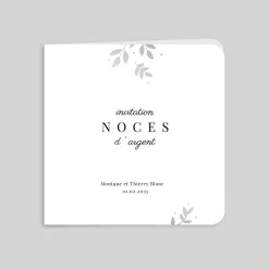 Carte Invitation Noces D'argent | Carte Invitation Noces D'argent^Planet cards Feuillage Argenté