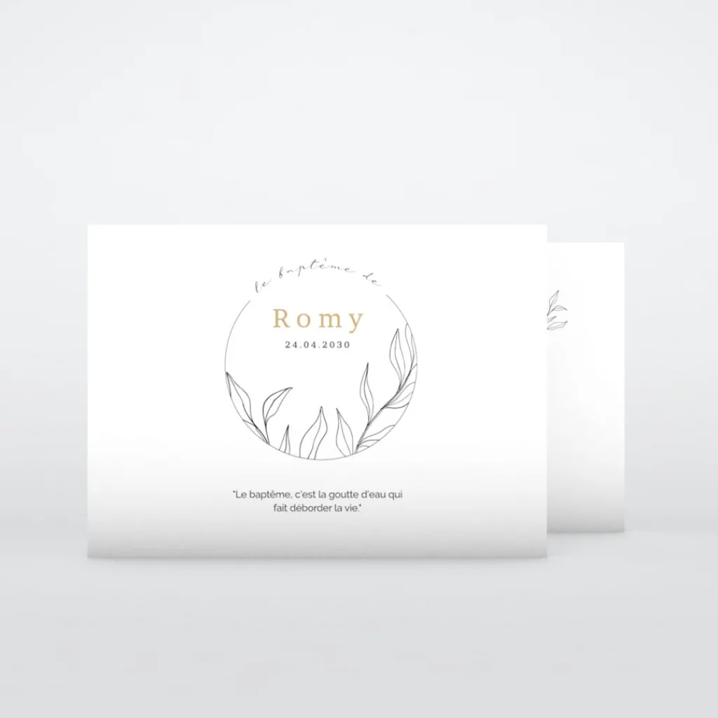 Faire-part Baptême Civil^Planet cards Feuillage Délicat
