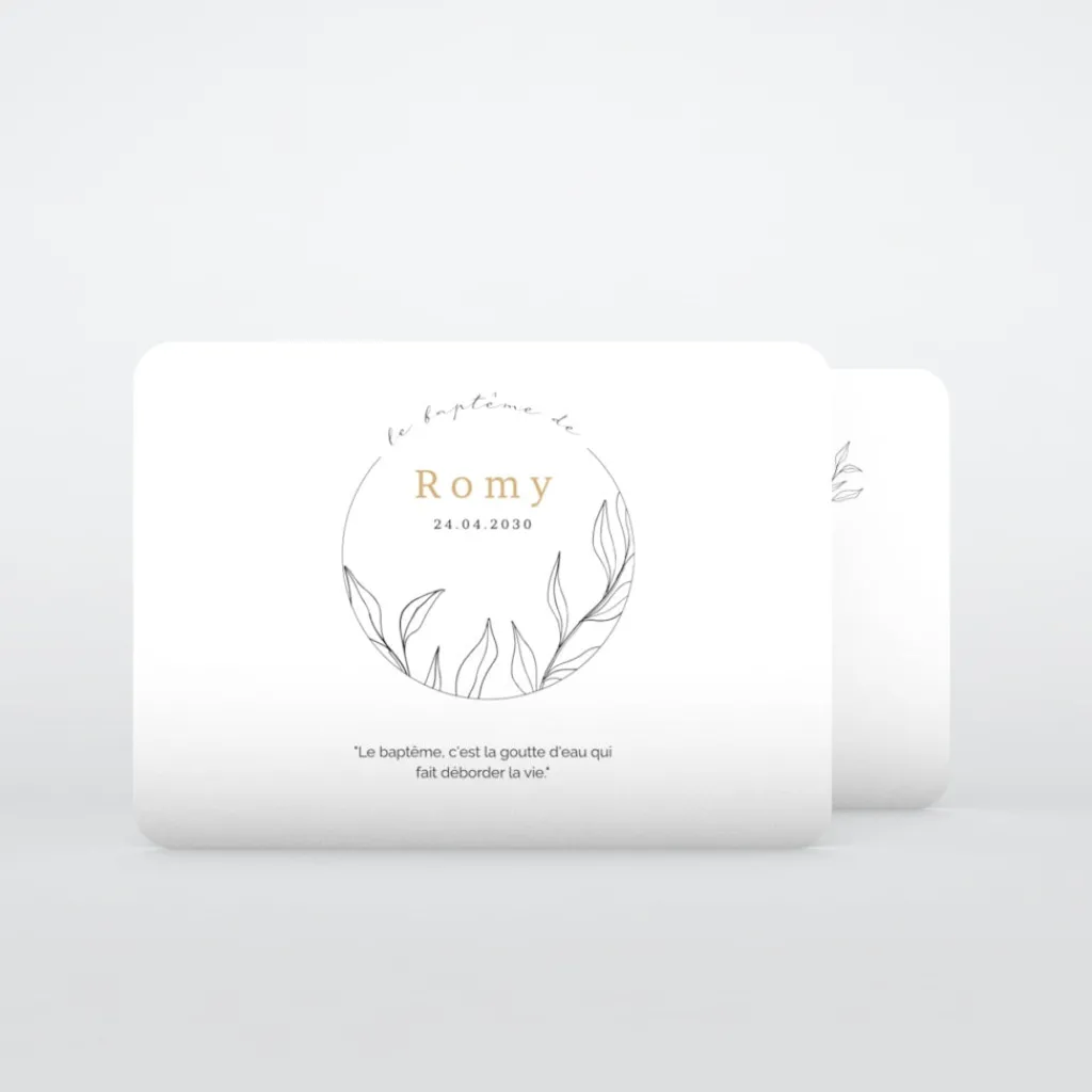 Faire-part Baptême Civil^Planet cards Feuillage Délicat