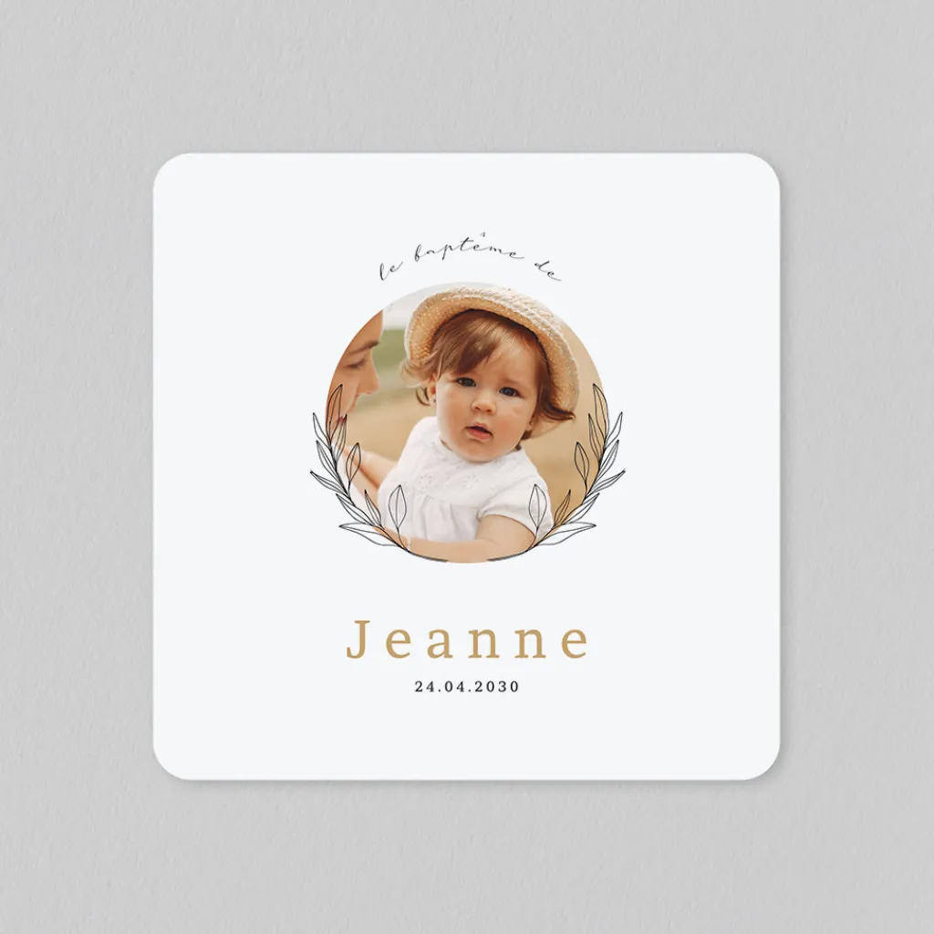 Faire-part Baptême Civil^Planet cards Feuillage Délicat
