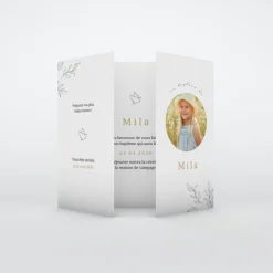 Faire-part Baptême Civil^Planet cards Feuillage Délicat