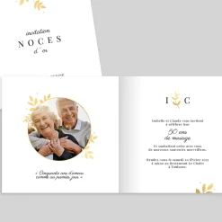 Carte Invitation Noces D'or | Carte Invitation Noces D'or^Planet cards Feuillage Doré