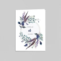 Faire-part Mariage Champêtre | Gamme Complète^Planet cards Feuilles et plumes en couronne