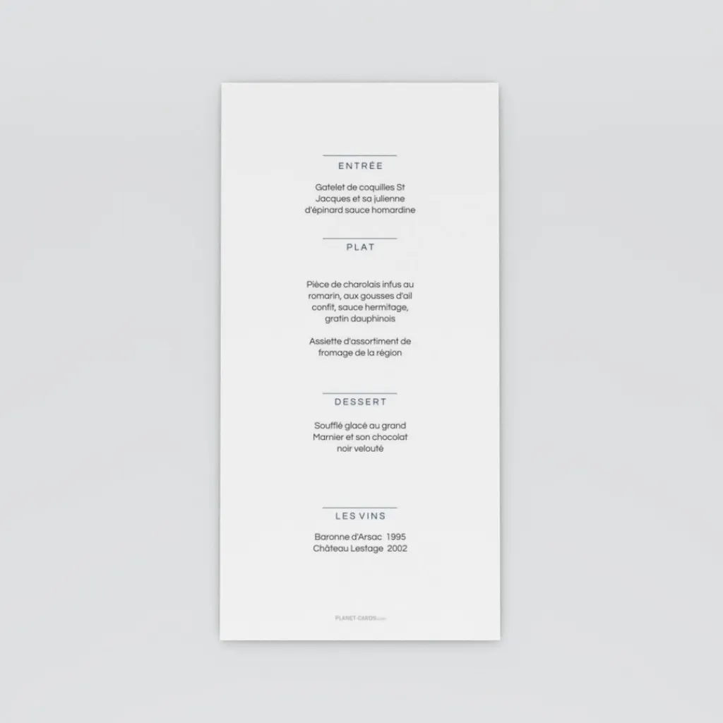 Menu De Mariage^Planet cards Feuilles et plumes en couronne
