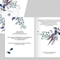 Faire-part Mariage Champêtre | Gamme Complète^Planet cards Feuilles et plumes en couronne