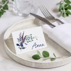 Marque-place Mariage^Planet cards Feuilles et plumes en couronne