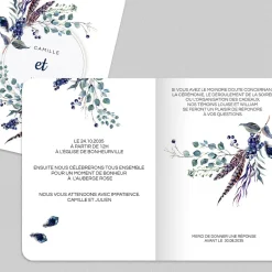 Faire-part Mariage Champêtre | Gamme Complète^Planet cards Feuilles et plumes en couronne