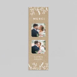 Carte Remerciement Mariage Champêtre | Carte Remerciement Mariage Marque-page^Planet cards Feuilles sur Kraft
