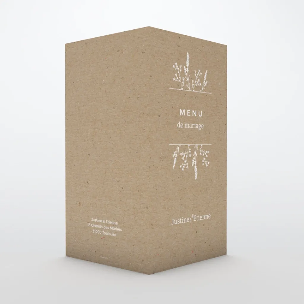 Menu De Mariage^Planet cards Feuilles sur Kraft
