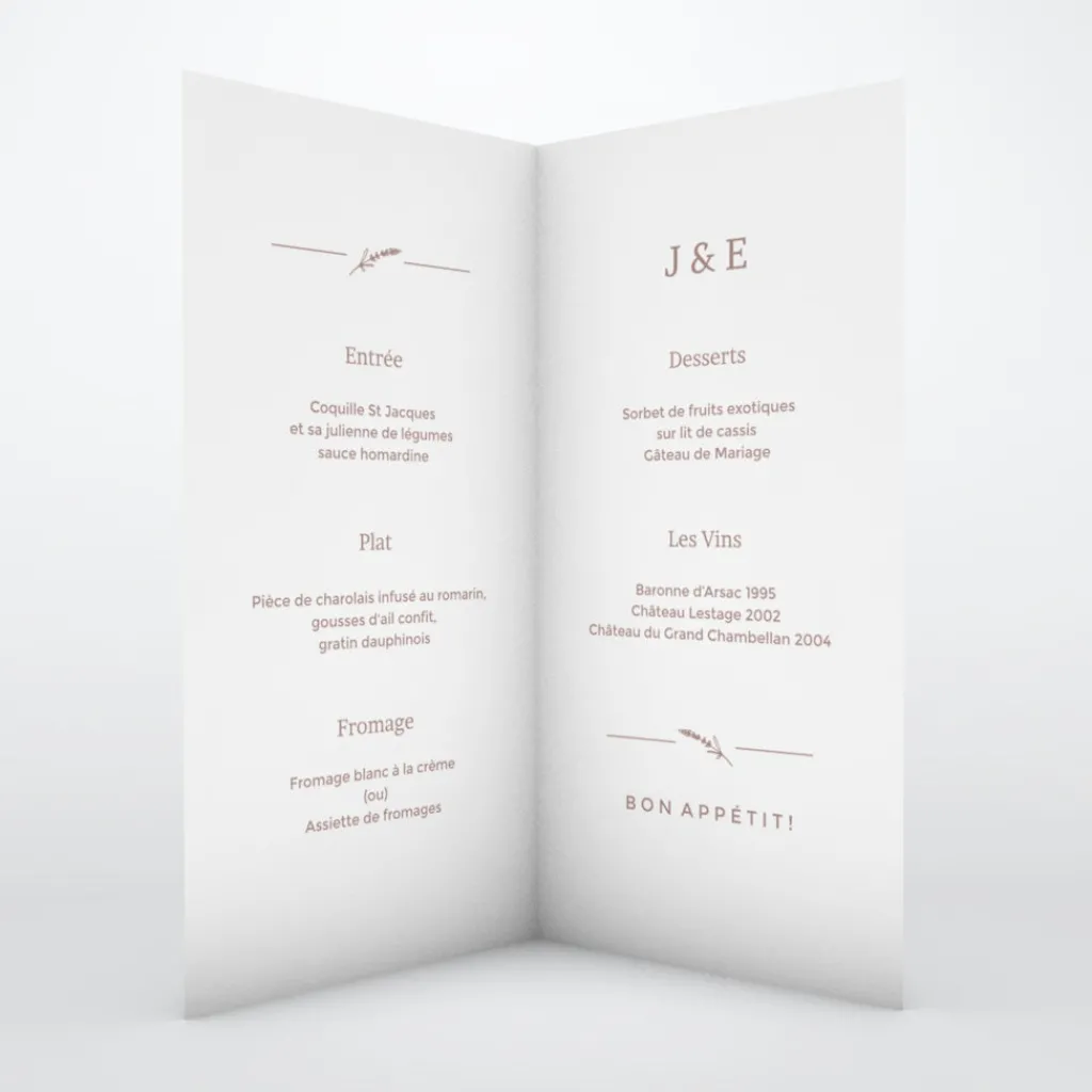 Menu De Mariage^Planet cards Feuilles sur Kraft